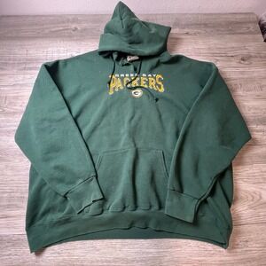 Green Bay Packers Hoodie Men 2XL Green Vintage NFL Pullover Lee Sport Sweatshirt